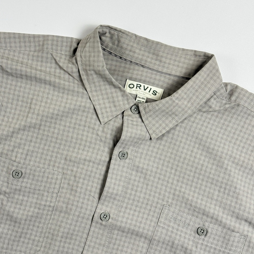 Orvis Mens  XXL Gray Plaid Short Sleeve Button-Up‎ Shirt Lightweight Sportsman